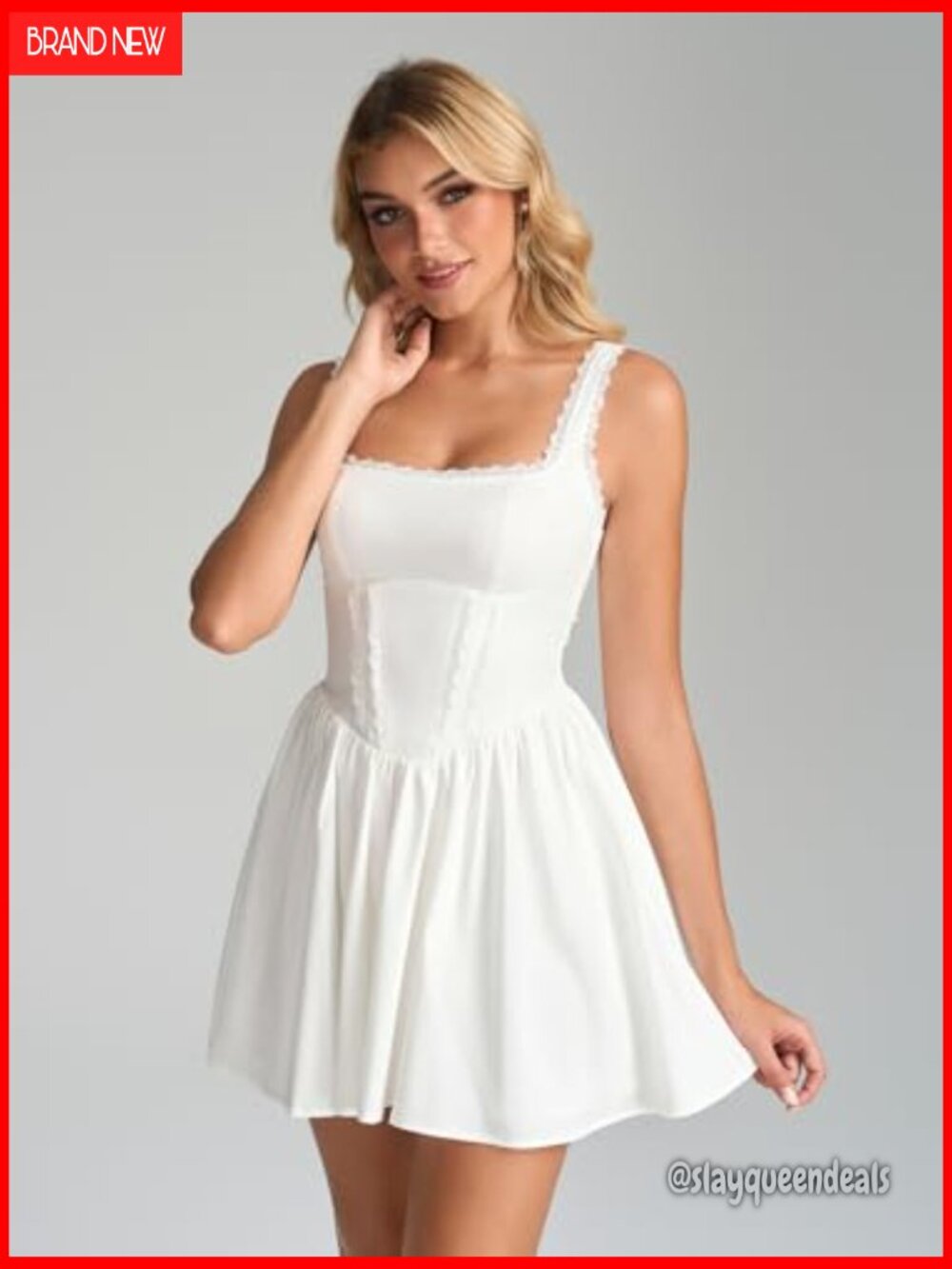 Lace Floral Corset Mini Dress Bow Tie Smocked Flowy Short Graduation Dresses - Picture 4 of 6